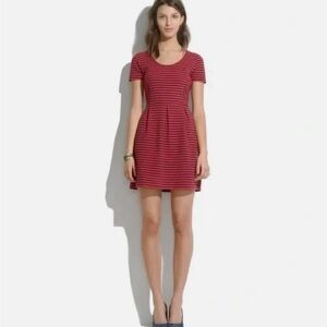 Madewell Red Navy Ridgestripe Bistro Dress Size 0 Pockets Stretch EUC